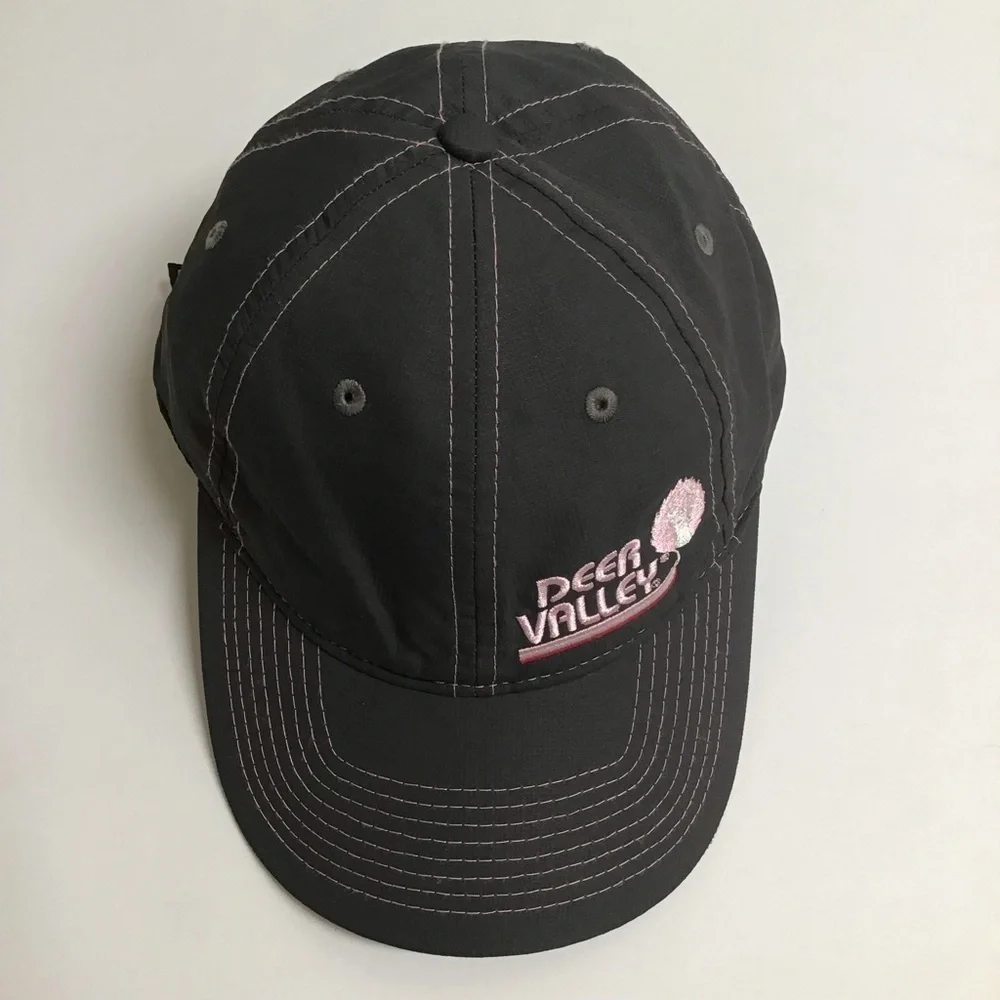 Deer Valley Ski Resort Hat Gear Cap Gray Pink Contrast Stitch Adjusts Vintage
